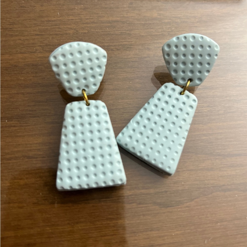 Light Blue Gold Clay Earrings Lightweight